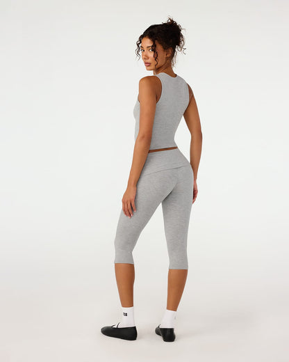 CSB Foldover Jersey Capri Leggings | Grey Marle