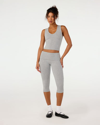 CSB Foldover Jersey Capri Leggings | Grey Marle