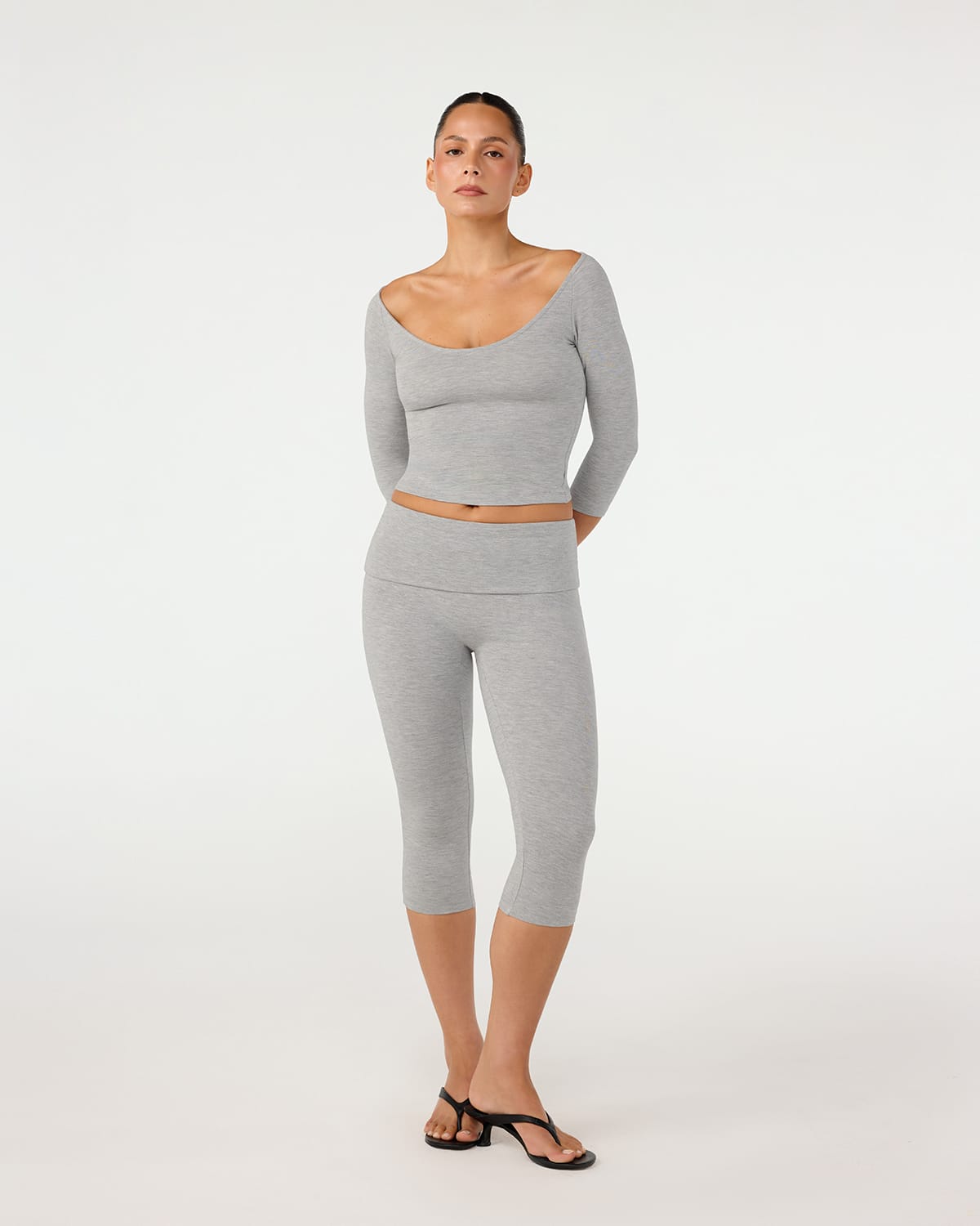 CSB Foldover Jersey Capri Leggings | Grey Marle