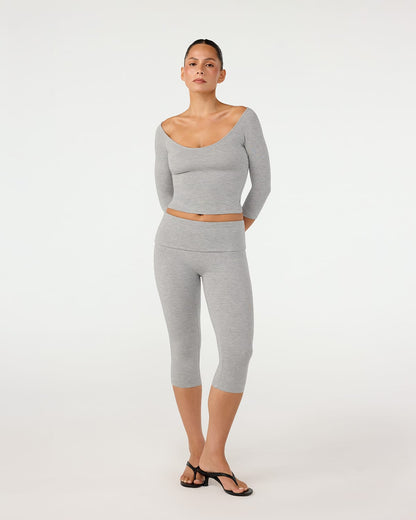 CSB Foldover Jersey Capri Leggings | Grey Marle