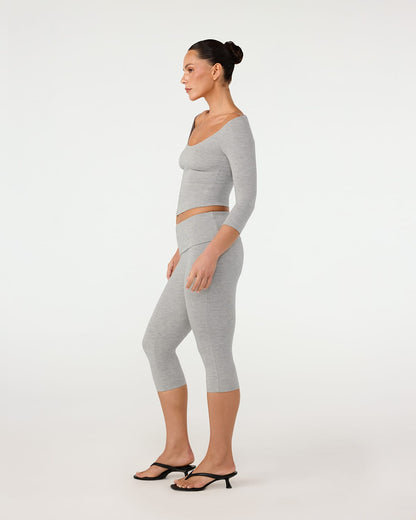 CSB Foldover Jersey Capri Leggings | Grey Marle