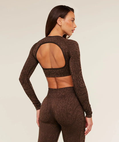 Gymshark Adapt Animal Sleeve Crop Top - Archive Brown