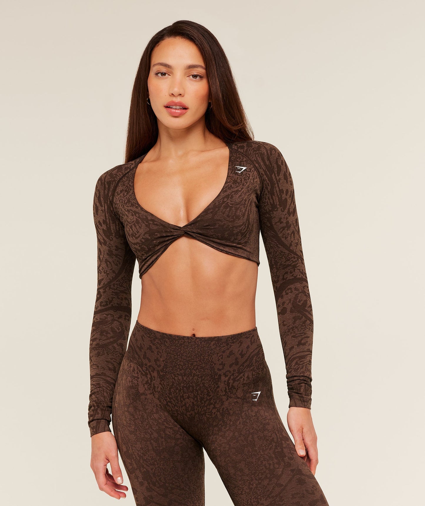 Gymshark Adapt Animal Sleeve Crop Top - Archive Brown