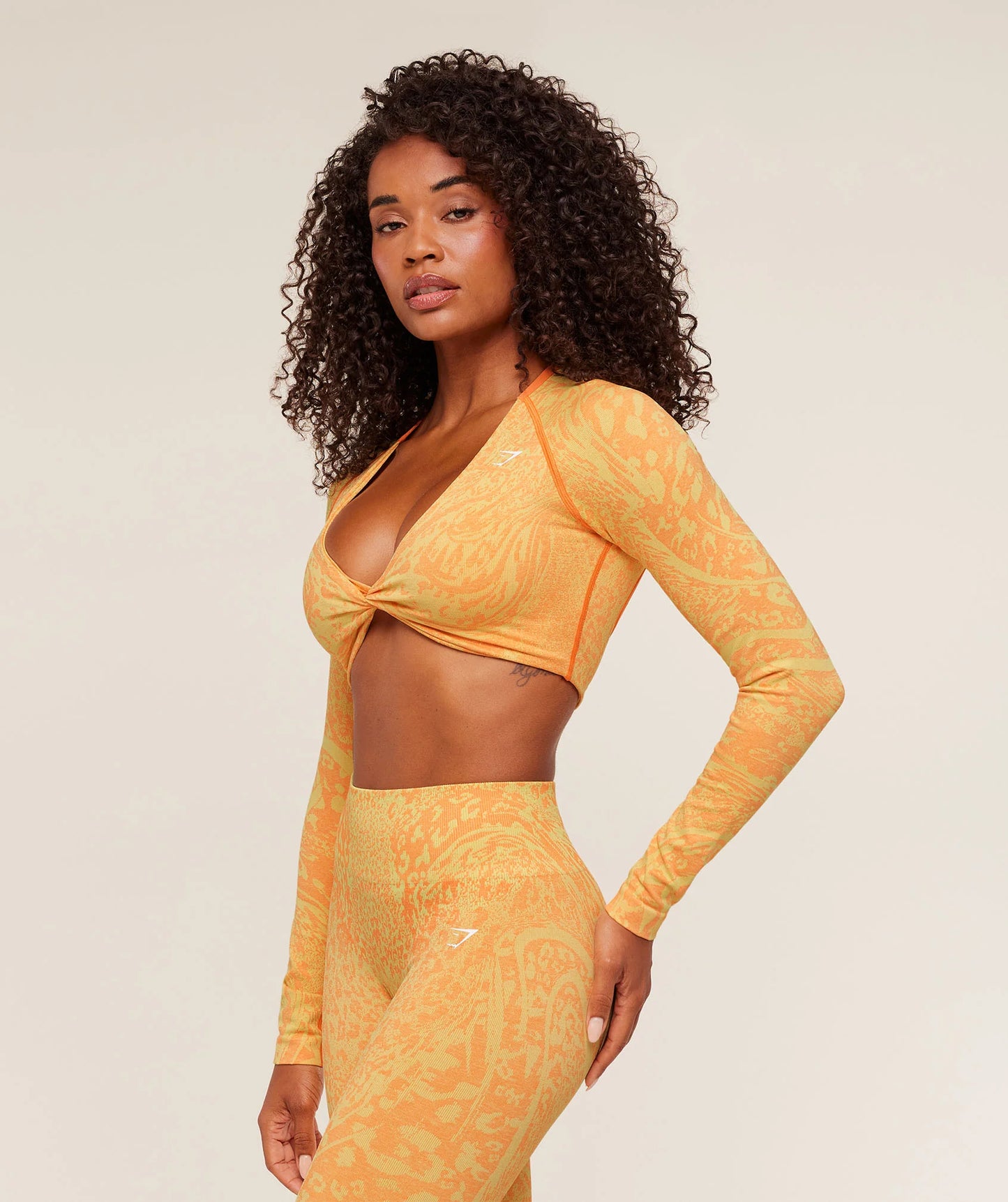 Gymshark Adapt Animal Sleeve Crop Top - Sorbet Yellow