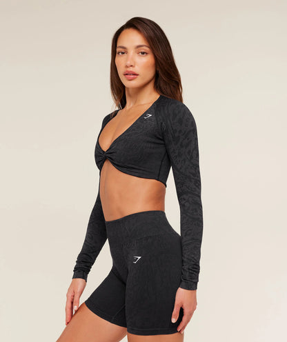 Gymshark Adapt Animal Sleeve Crop Top - Black